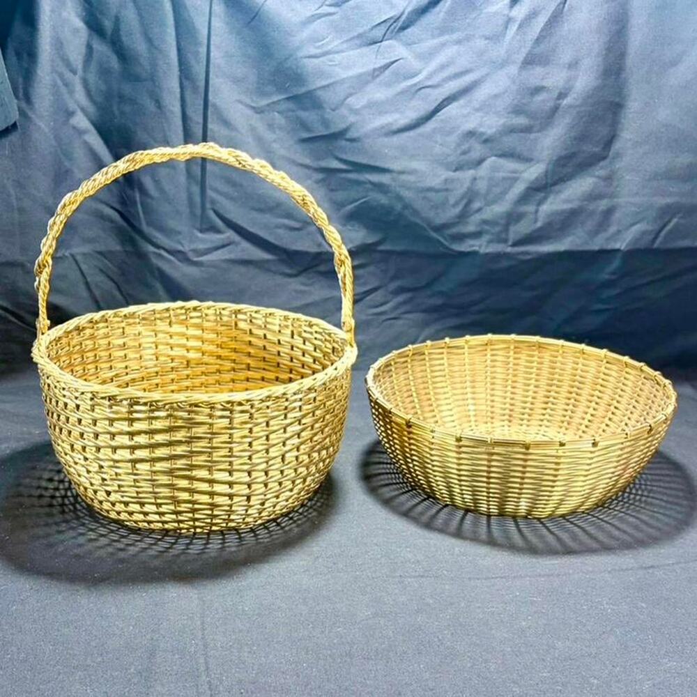 🚨 Set of Two VINTAGE Solid Brass Woven Baskets Made in India.  🧺